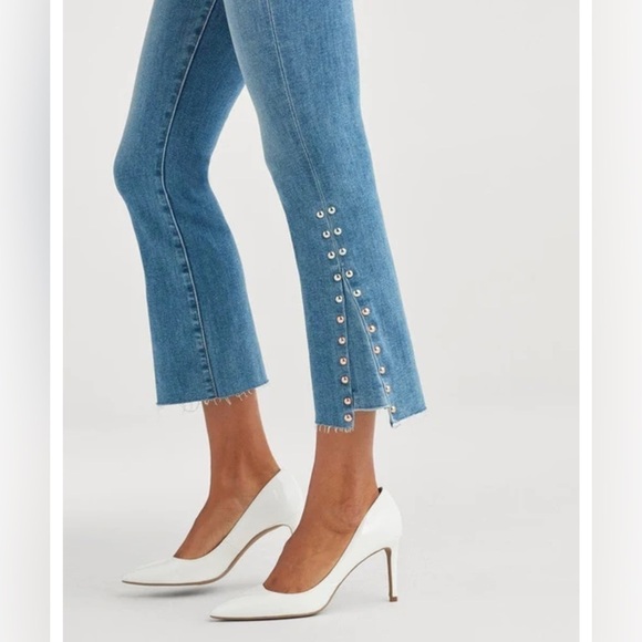 7 FOR ALL MANKIND LUXE VINTAGE High Waist Slim Kick With Studs Beau Blue 30 - Picture 4 of 12